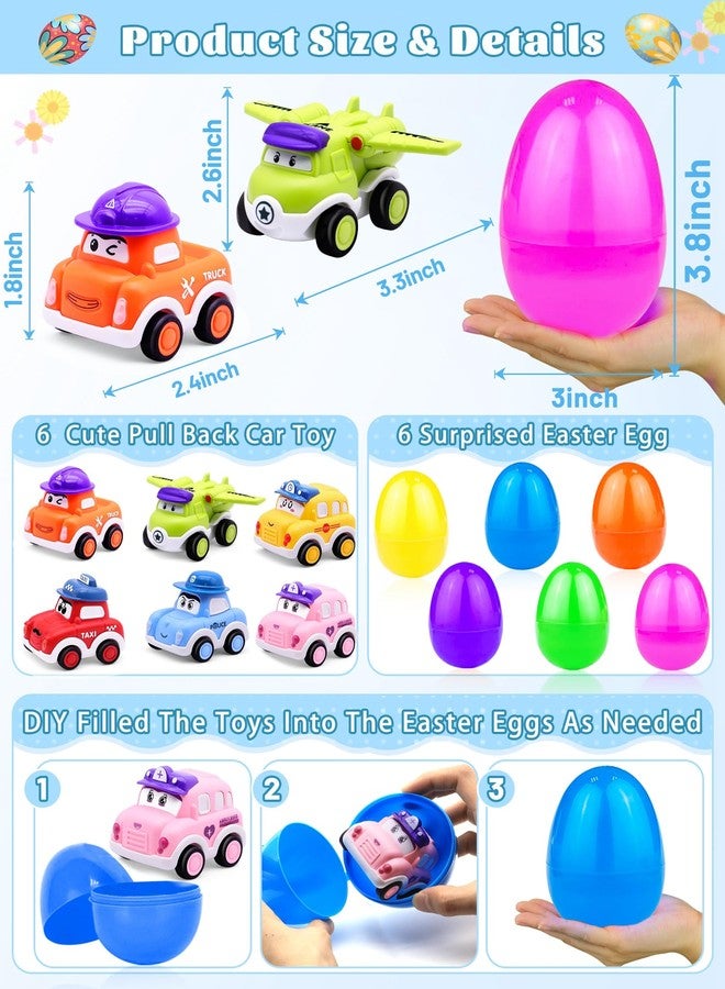 AMENON 6 Pack 3.8" Jumbo Easter Eggs Filled with Pull Back Cars, Easter Eggs with Toys Inside 6 Style Pull Back Car for Kids Toddlers Boys Girls Basket Stuffers Fillers Egg Hunt Party Favors Gifts - Image 2